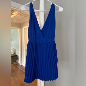 SUPERDOWN ROYAL BLUE MINI DRESS WITH OPEN BACK AND PLEATED SKIRT
